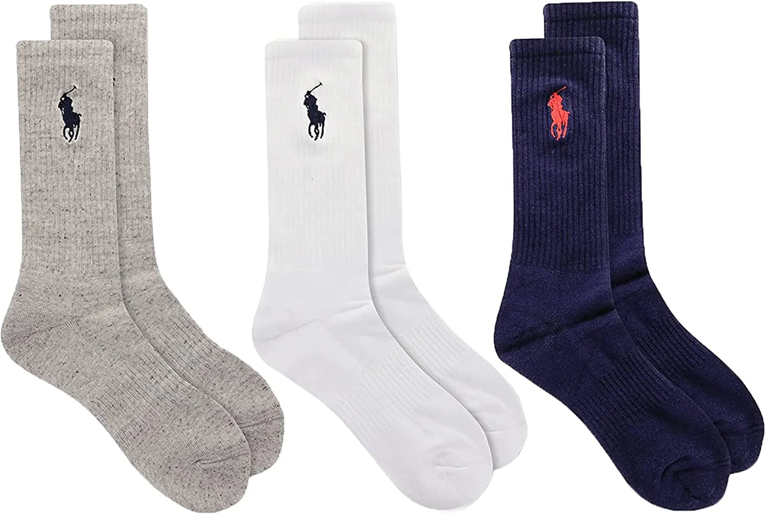 Polo Ralph Lauren Men's 3-Pack Embroided Big Pony Sport Crew Socks