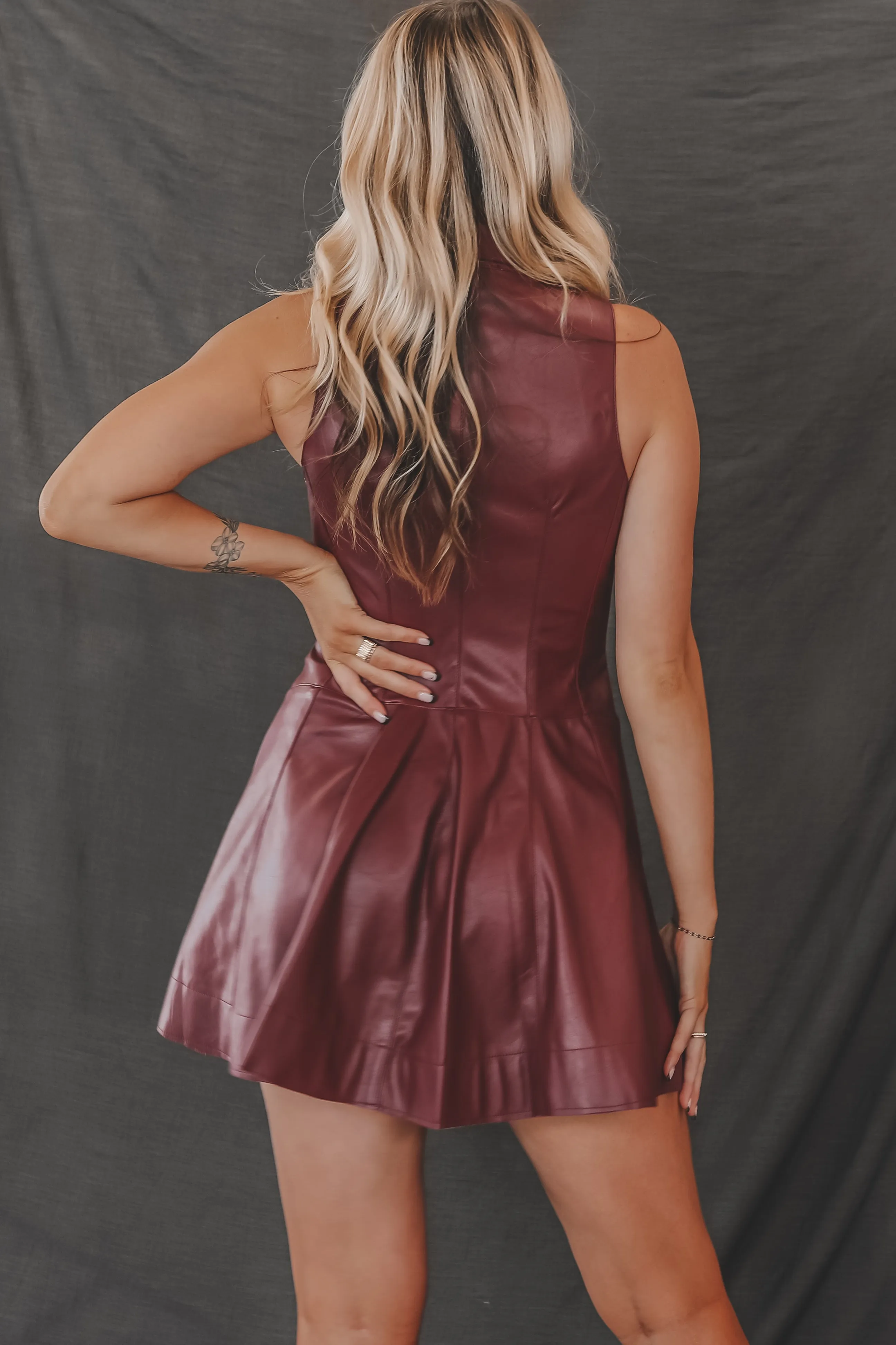 Pretty Sassy Faux Leather Flare Shirt Dress