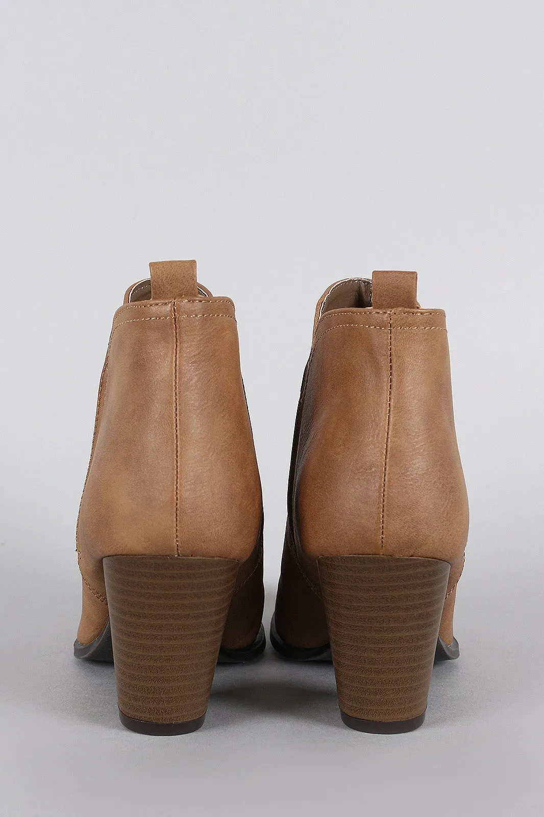 Qupid Almond Toe Heeled Cowgirl Ankle Boots