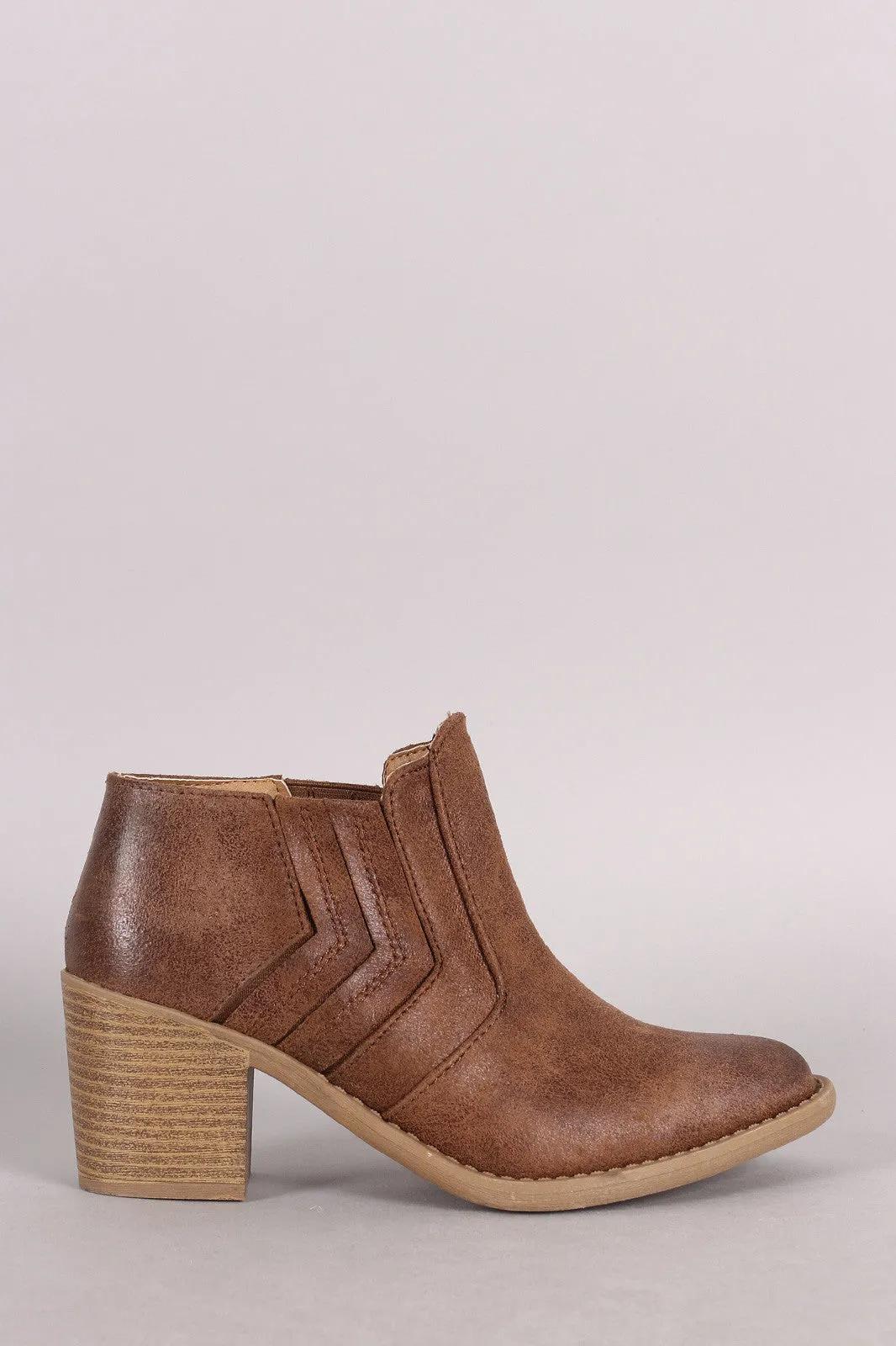 Qupid Distressed Suede Stitched Chevron Western Booties