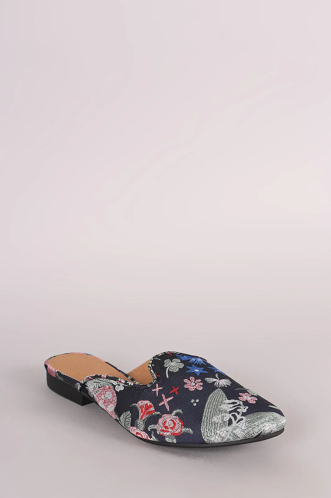 Qupid Floral Brocade Slip-On Loafer Flat