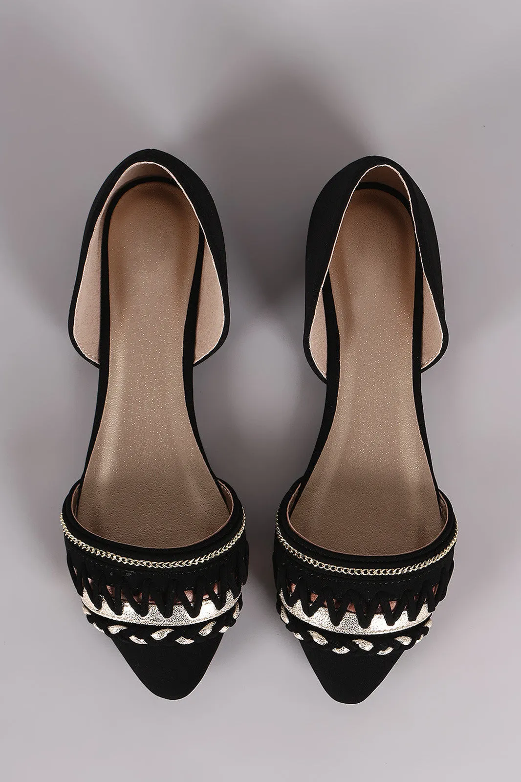 Qupid Nubuck Braid And Chain Pointy Toe D Orsay Flat