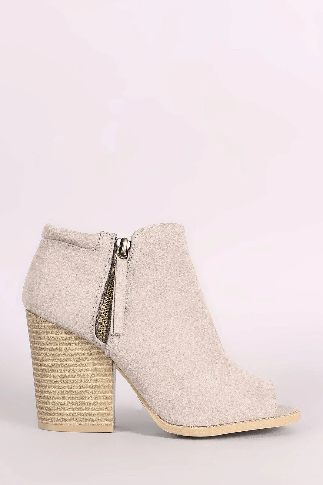 Qupid Suede Zip-Up Chunky Heeled Ankle Boots