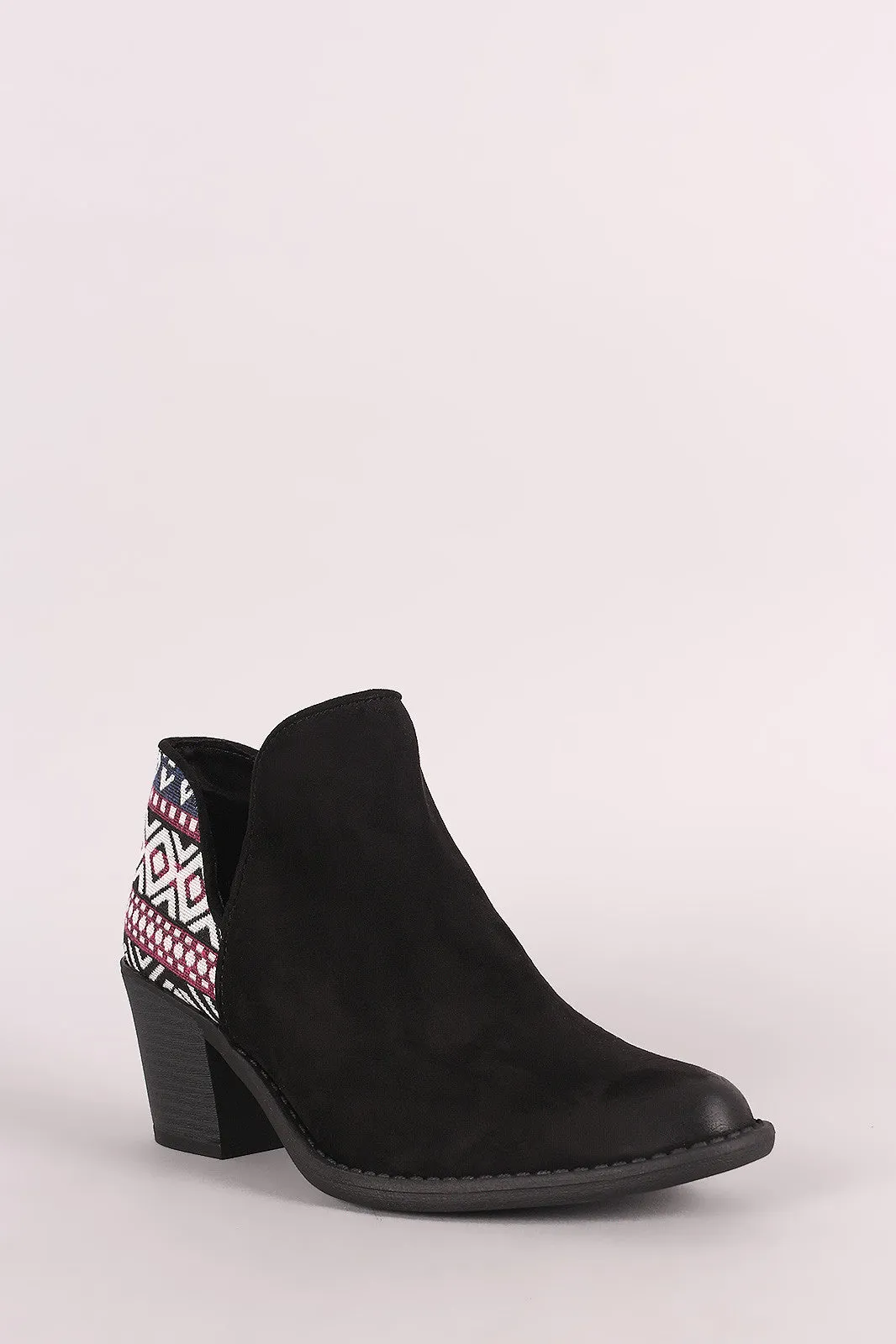 Qupid Tribal Cutout Chunky Heeled Booties