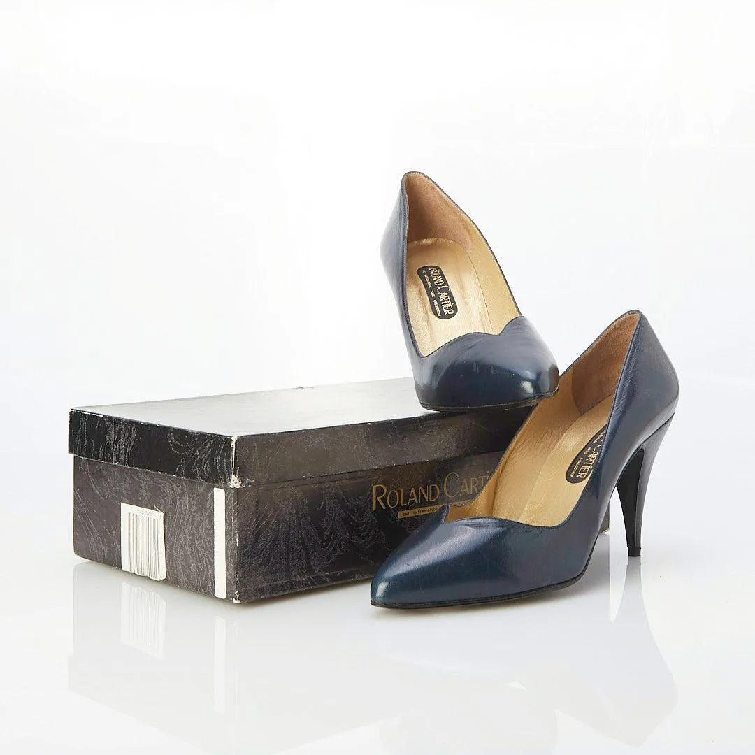 Roland Cartier Leather Navy Court Shoe UK Size 6