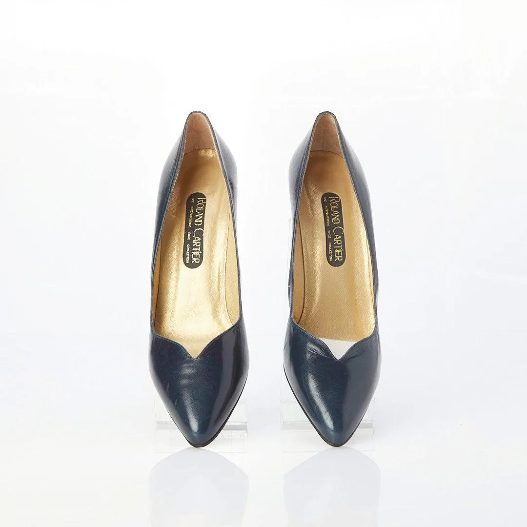 Roland Cartier Leather Navy Court Shoe UK Size 6