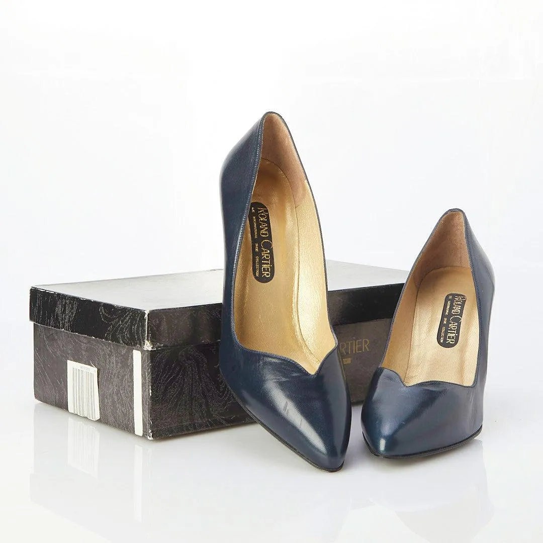 Roland Cartier Leather Navy Court Shoe UK Size 6