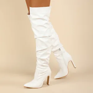 Ruched Pointed Toe Block Heel Boot