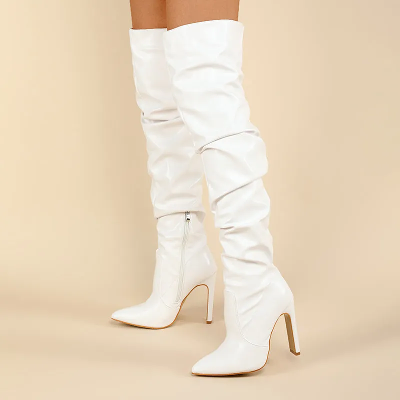 Ruched Pointed Toe Block Heel Boot