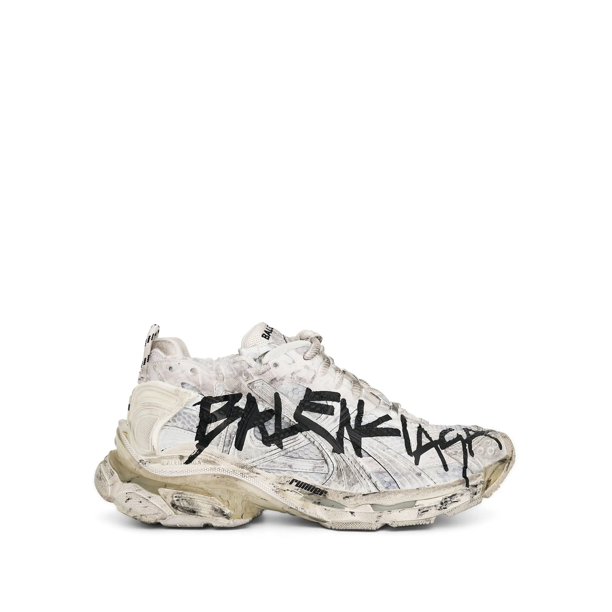 Runner Mesh Graffiti Sneaker in White/Black