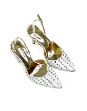 Shelly Strappy Slingback Pointed Toe Diamante Stiletto Bridal Heels in Ivory