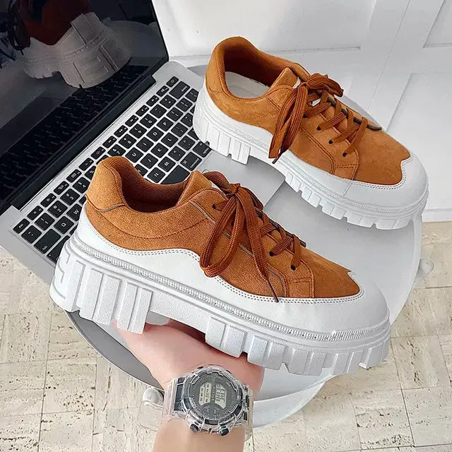 Solid Suede Chunky Sole Design Sneakers