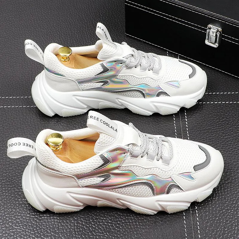 Sporty Chunky Sneakers with Metallic Side and Thick Bottom