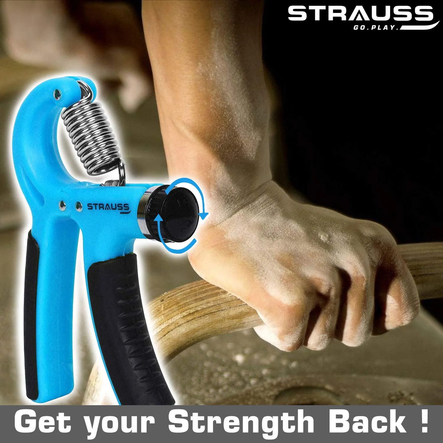 Strauss Adjustable Hand Grip Strengthener (Black/Blue) and Moto Push Up Bar, Pair (Black/Blue)