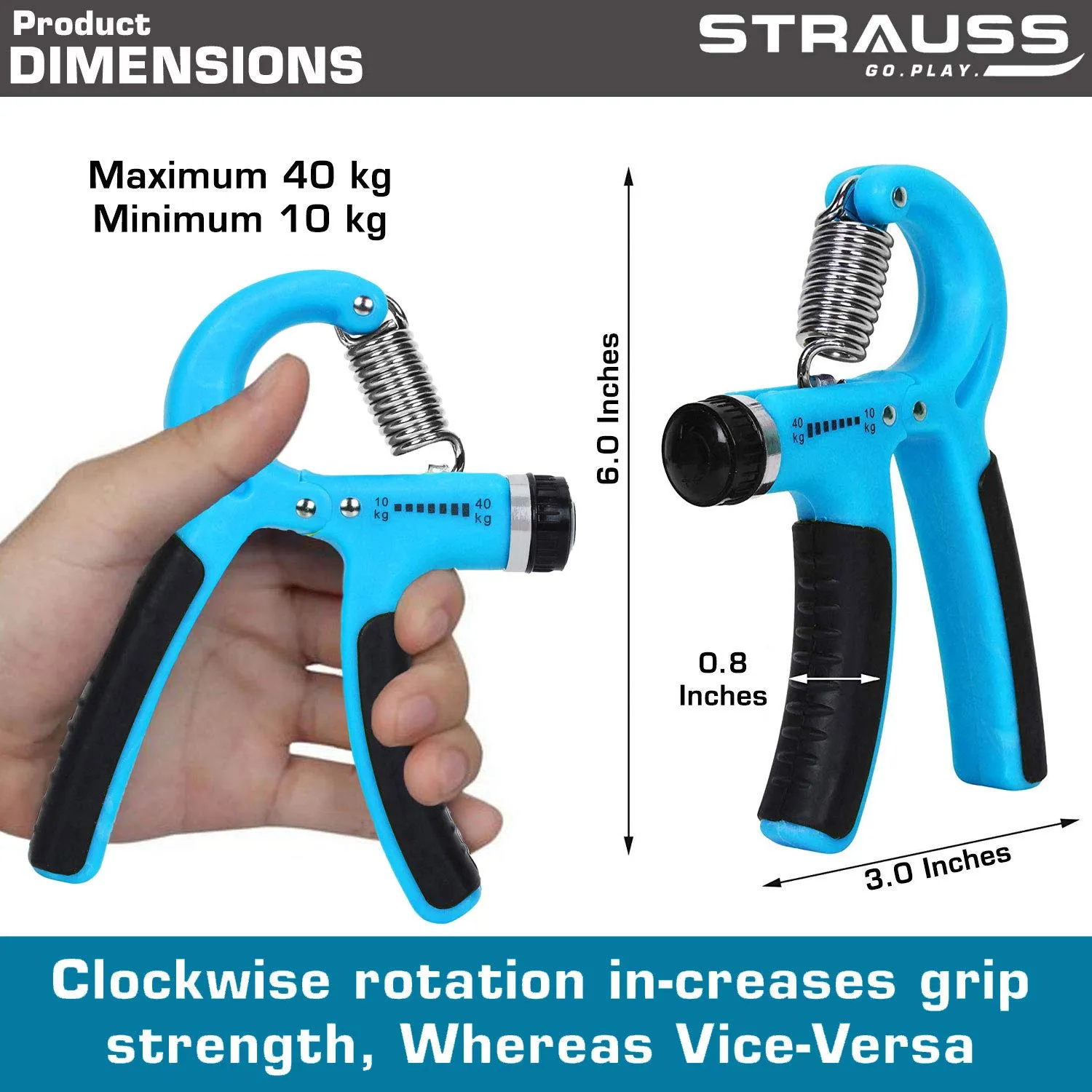 Strauss Adjustable Hand Grip Strengthener (Black/Blue) and Moto Push Up Bar, Pair (Black/Blue)