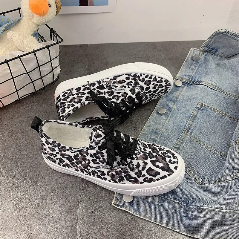 Style Leopard Print With Female Soft Canvas Shoes