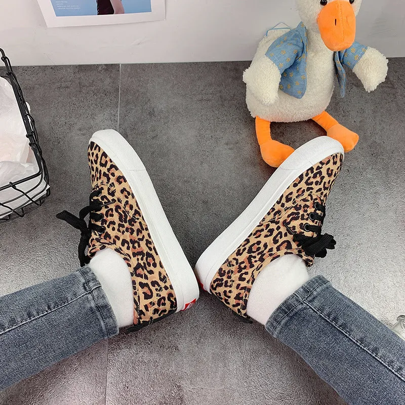 Style Leopard Print With Female Soft Canvas Shoes