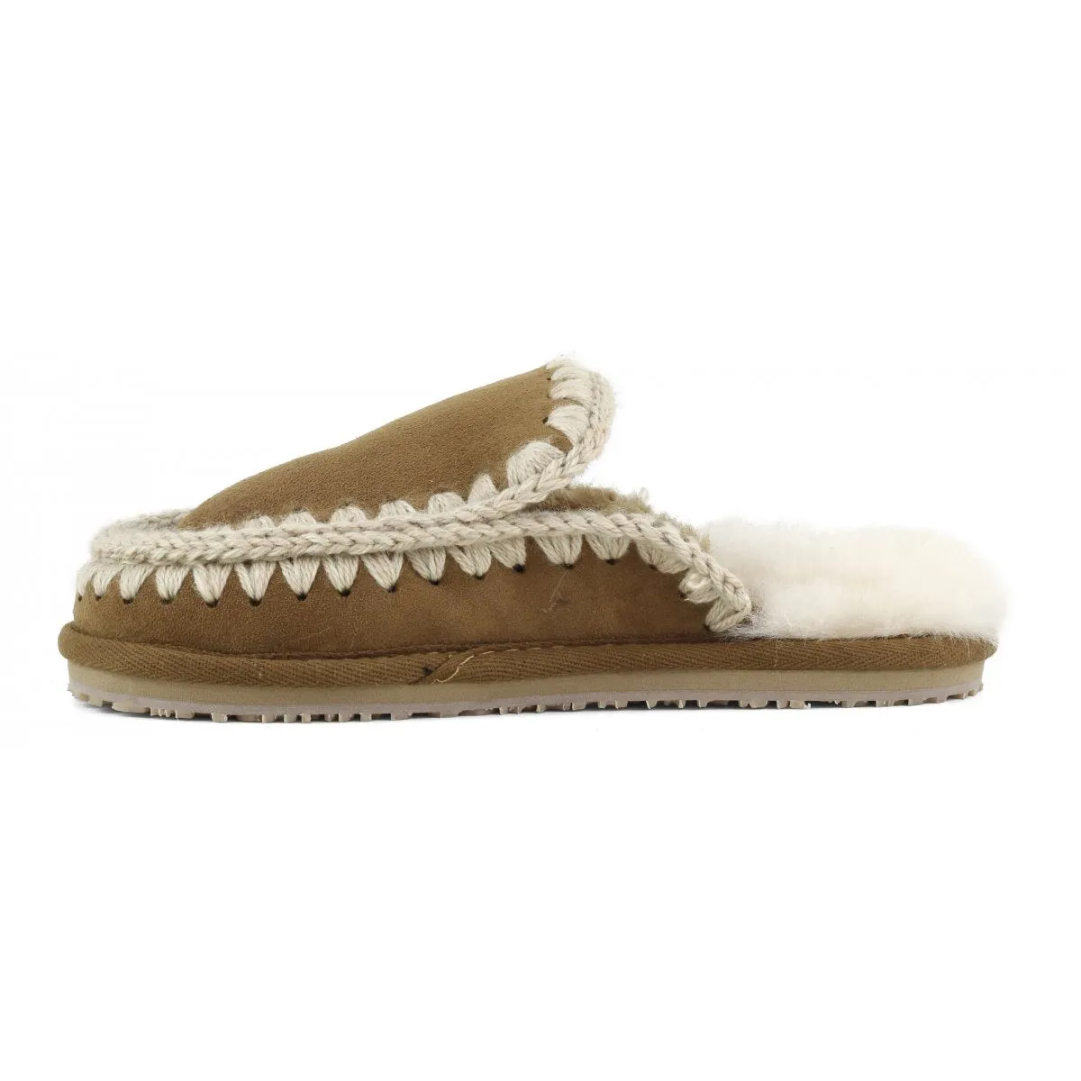 Suede Slipper Full Eskimo Stitch in Cognac