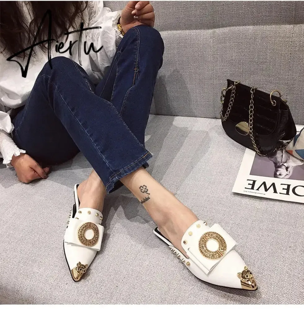 Summer Slippers for Women Luxury Shoes Mule Slippers Slip-on Loafer Slide Ladies Falts Pointed Toe Designer Shoes Fashion Pumps