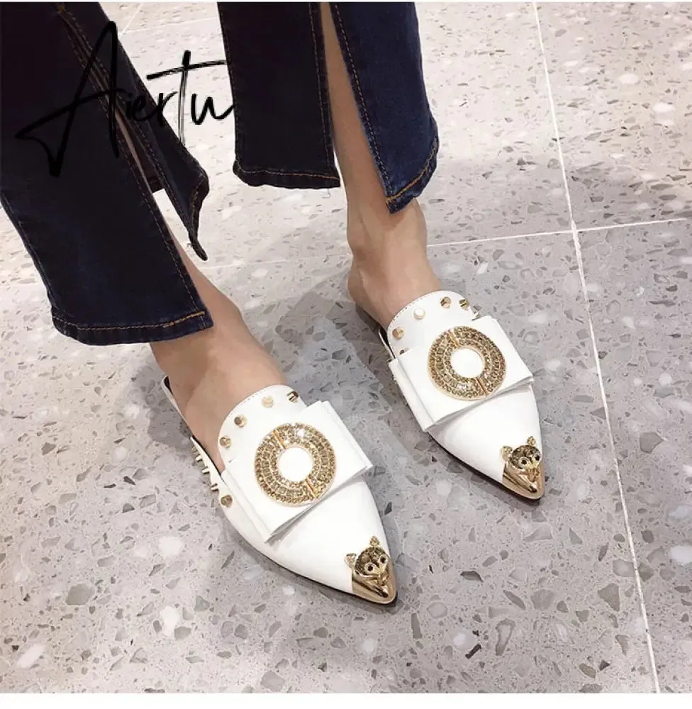 Summer Slippers for Women Luxury Shoes Mule Slippers Slip-on Loafer Slide Ladies Falts Pointed Toe Designer Shoes Fashion Pumps