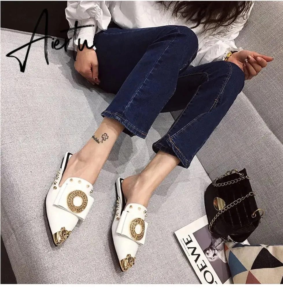 Summer Slippers for Women Luxury Shoes Mule Slippers Slip-on Loafer Slide Ladies Falts Pointed Toe Designer Shoes Fashion Pumps