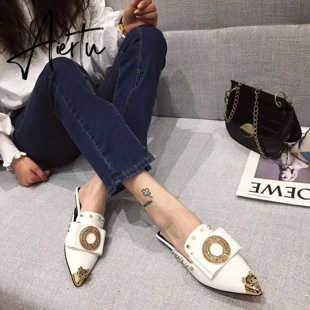 Summer Slippers for Women Luxury Shoes Mule Slippers Slip-on Loafer Slide Ladies Falts Pointed Toe Designer Shoes Fashion Pumps