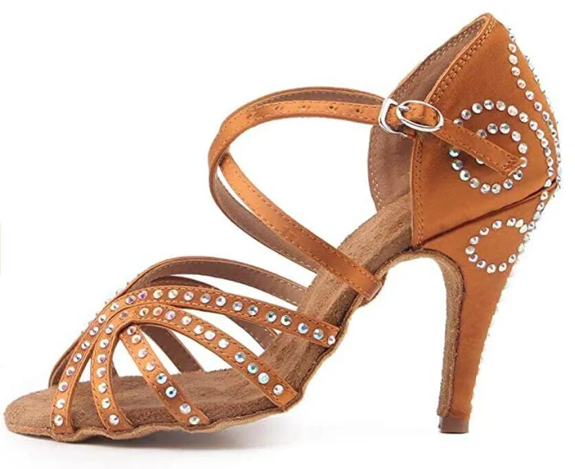 Suntan Rhinestone Ballroom Dance Shoes Latin Salsa Dance Shoes