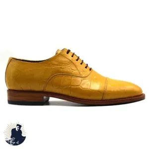 Tailor Made Genuine Crocodile Yellow Leather Toe Cap Oxford Lace up Dress And Formal Shoes