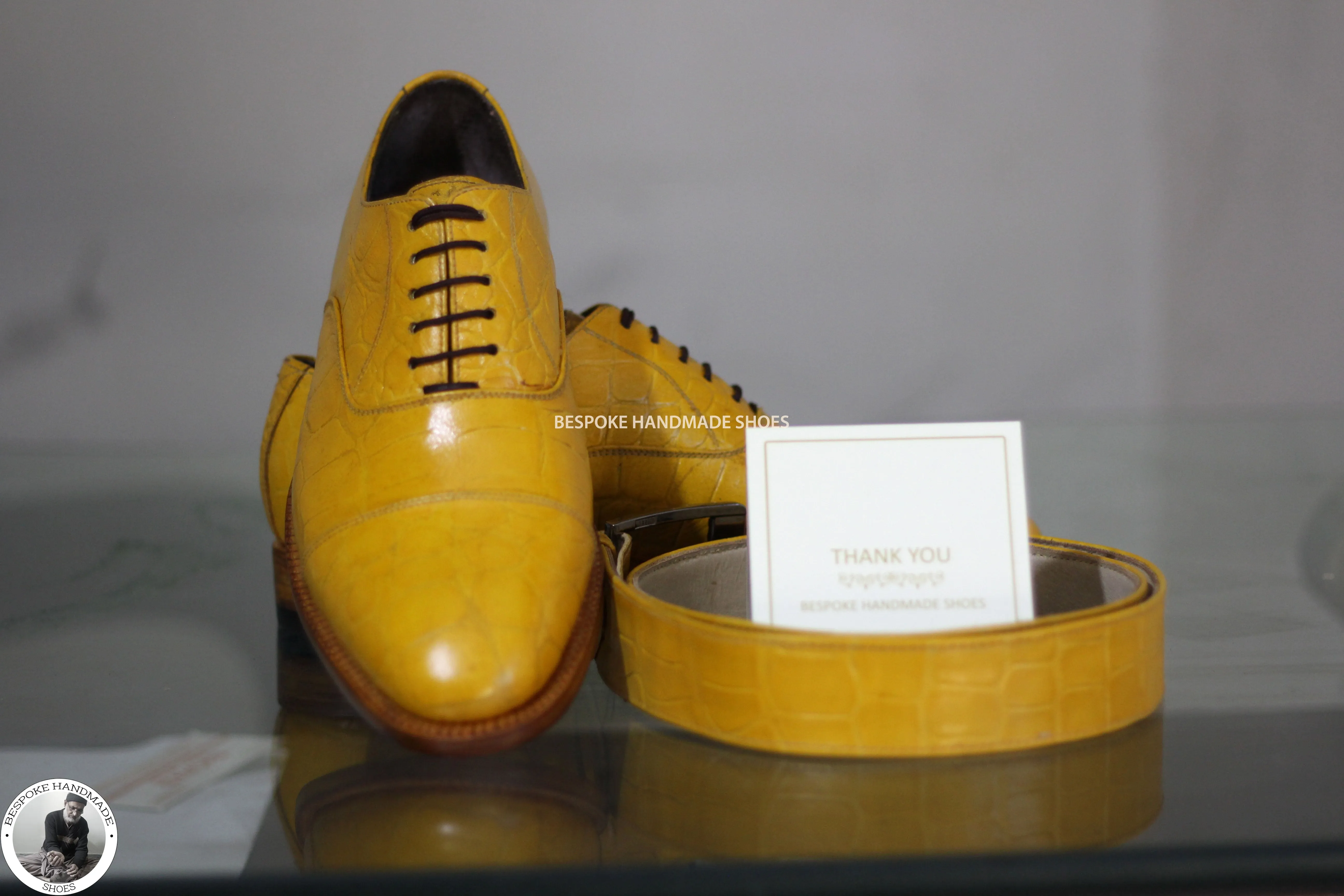 Tailor Made Genuine Crocodile Yellow Leather Toe Cap Oxford Lace up Dress And Formal Shoes