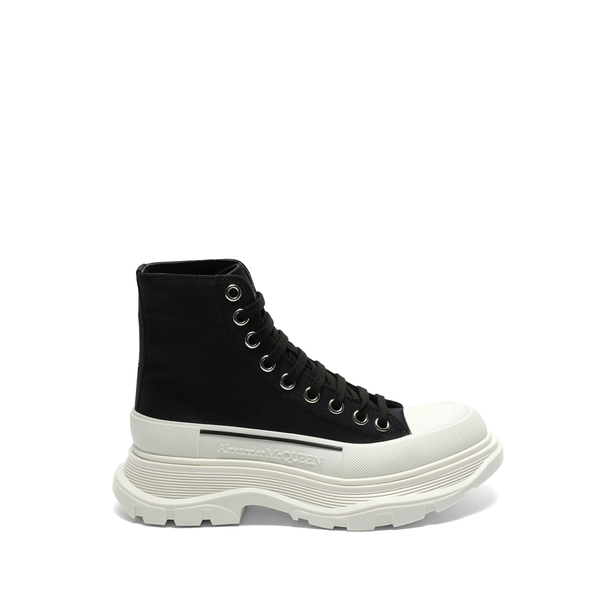 Tread Slick Canvas Lace-Up Boots in Black/White