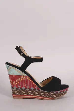 Tribal Ankle Strap Open Toe Platform Wedge