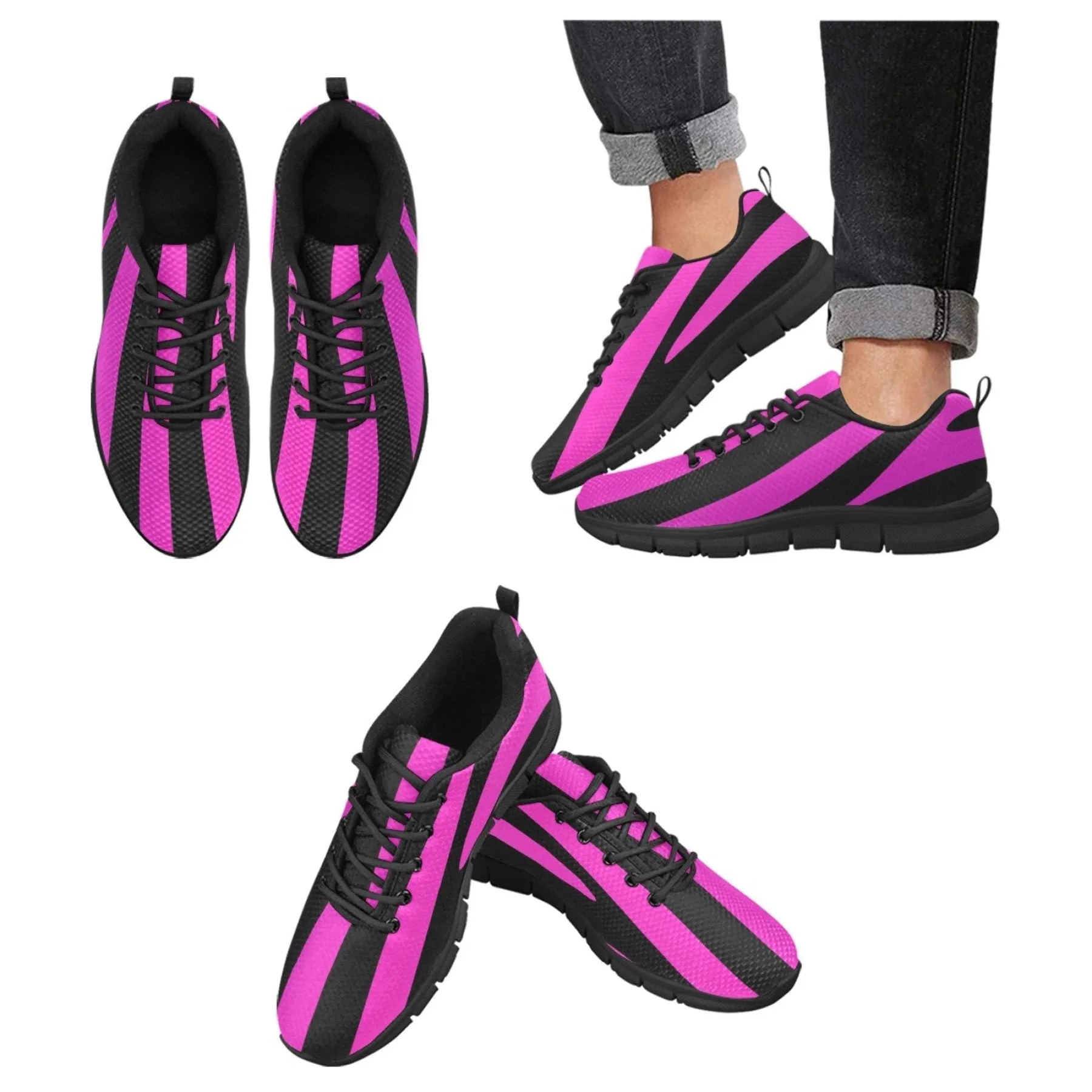 Uniquely You Sneakers for Women, Black and Purple Stripe - Running