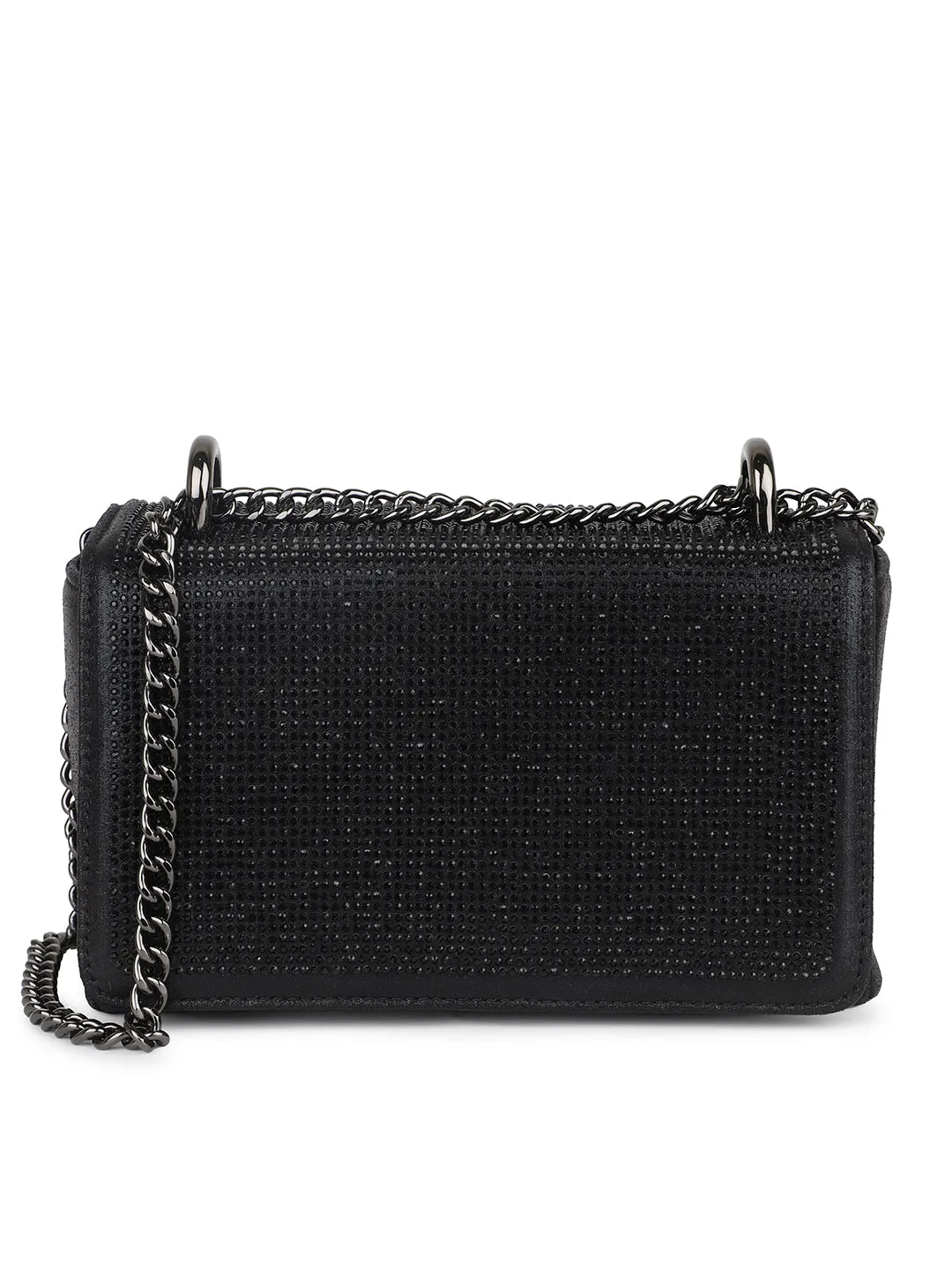 Women Black Toned Embellished Foldover Clutch